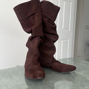 Brown suede flat boots